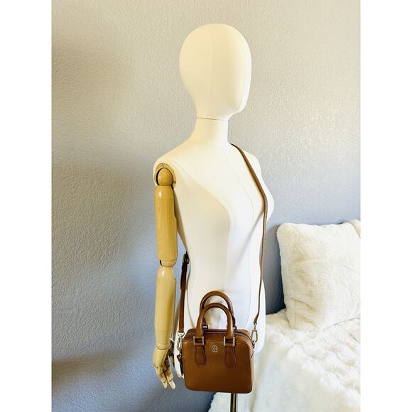 NWT Tory burch Mini Landon Boxy Satchel Crossbody Handbag Brown Leather Bark - Picture 10 of 10